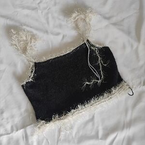 Hand Knit Crop Top w/ Fuzzy Trim